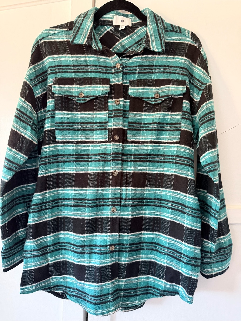 Nordstrom Teal and Black Plaid Button-Down Shirt